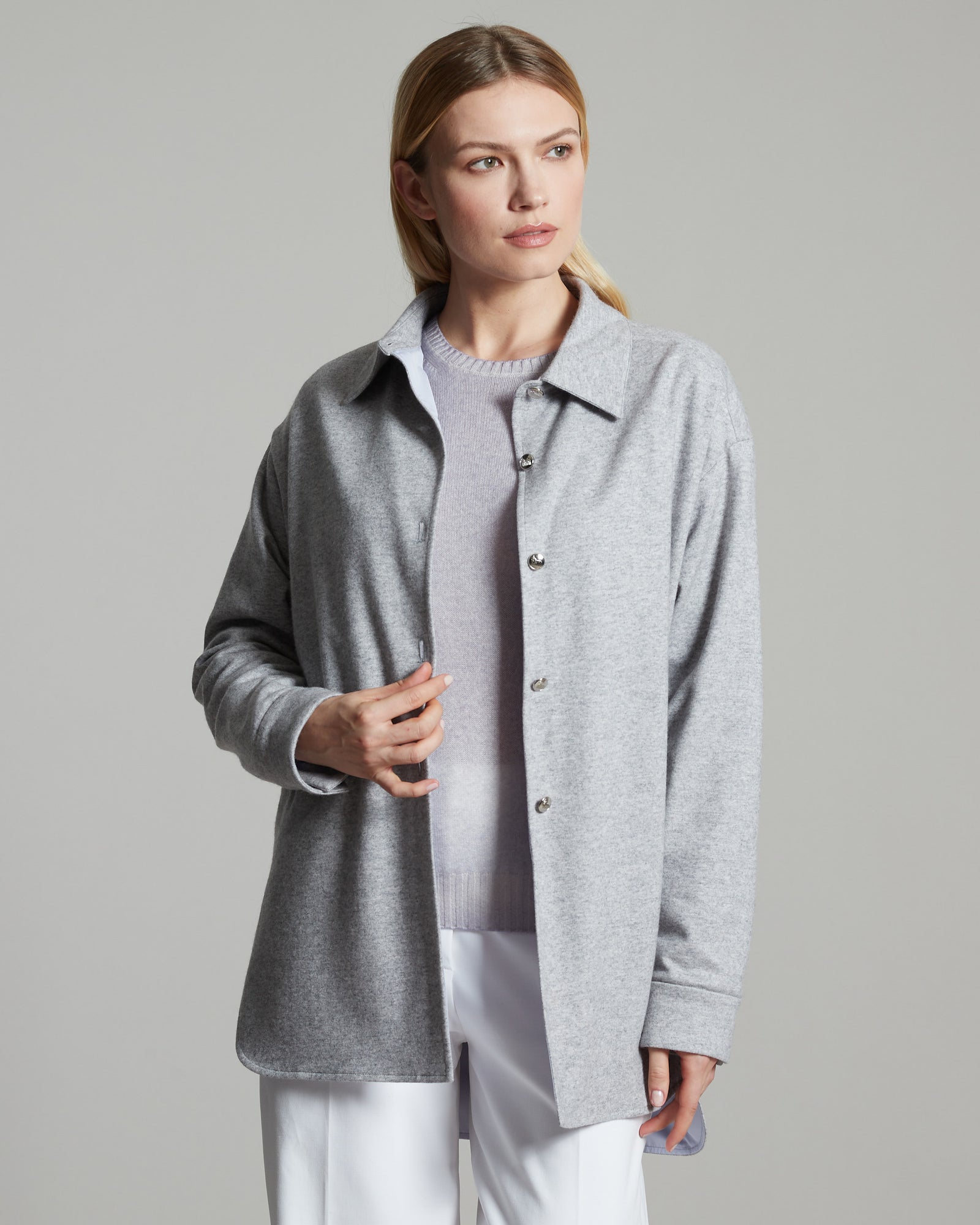 Shirt Jacket in grey cashmere fleece