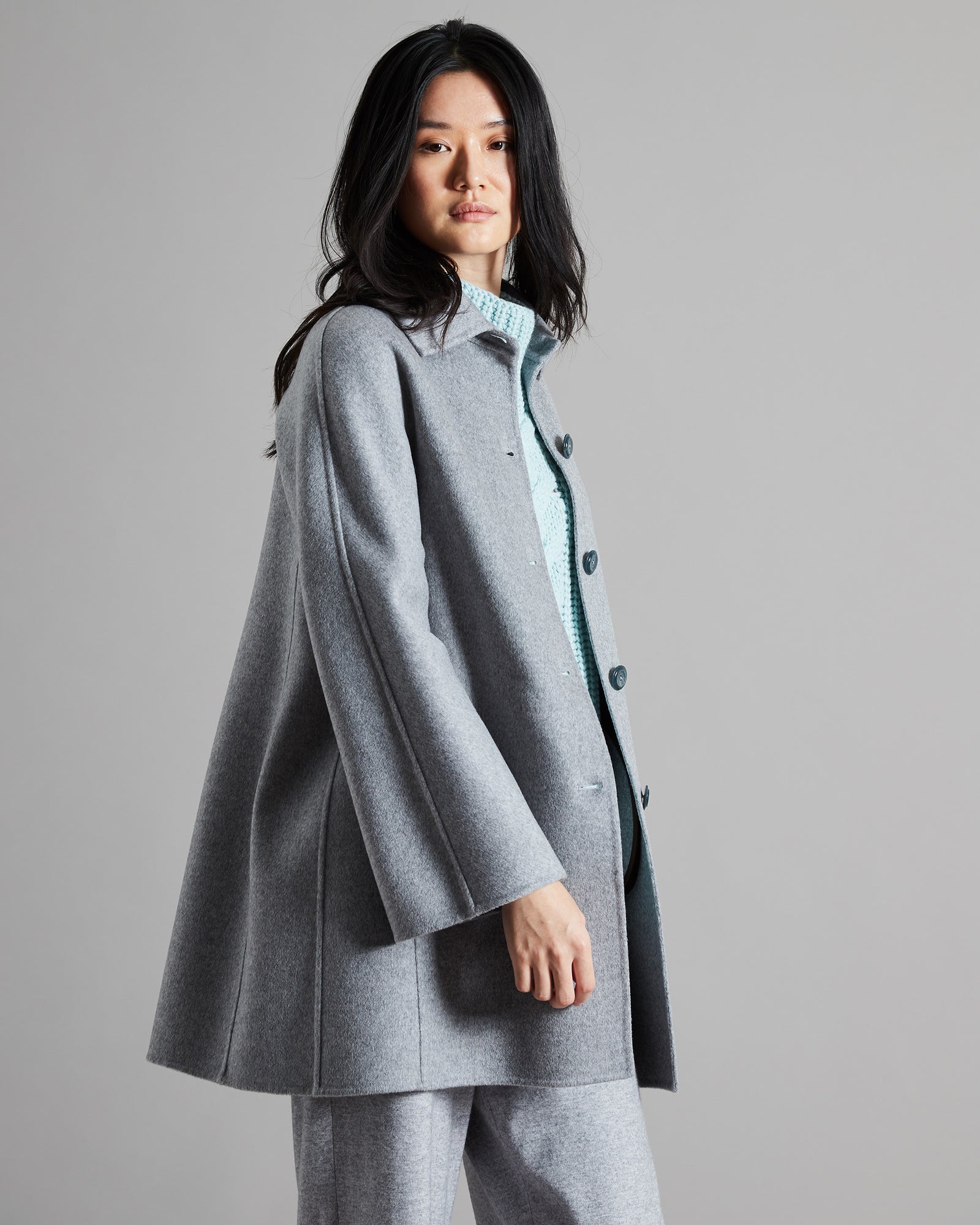 Grey pure cashmere women's coat