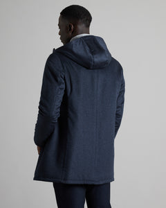 Blue zipped cashmere outerwear with hoodie