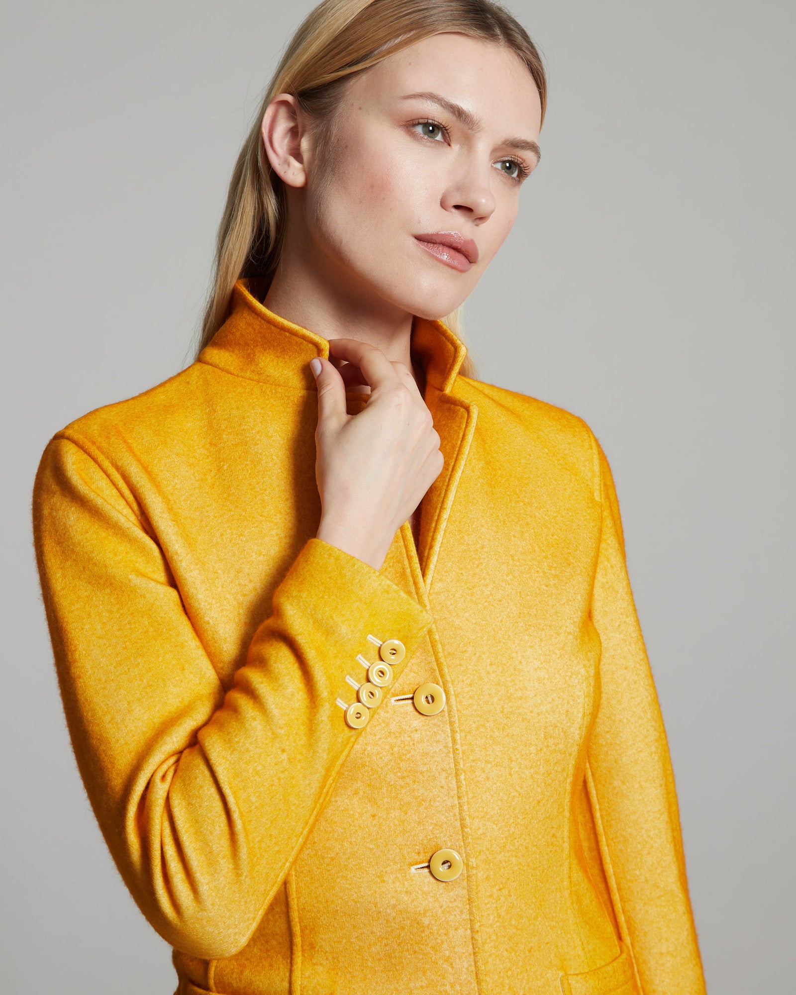 Hand sprayed Yellow cashmere fleece Kate blazer