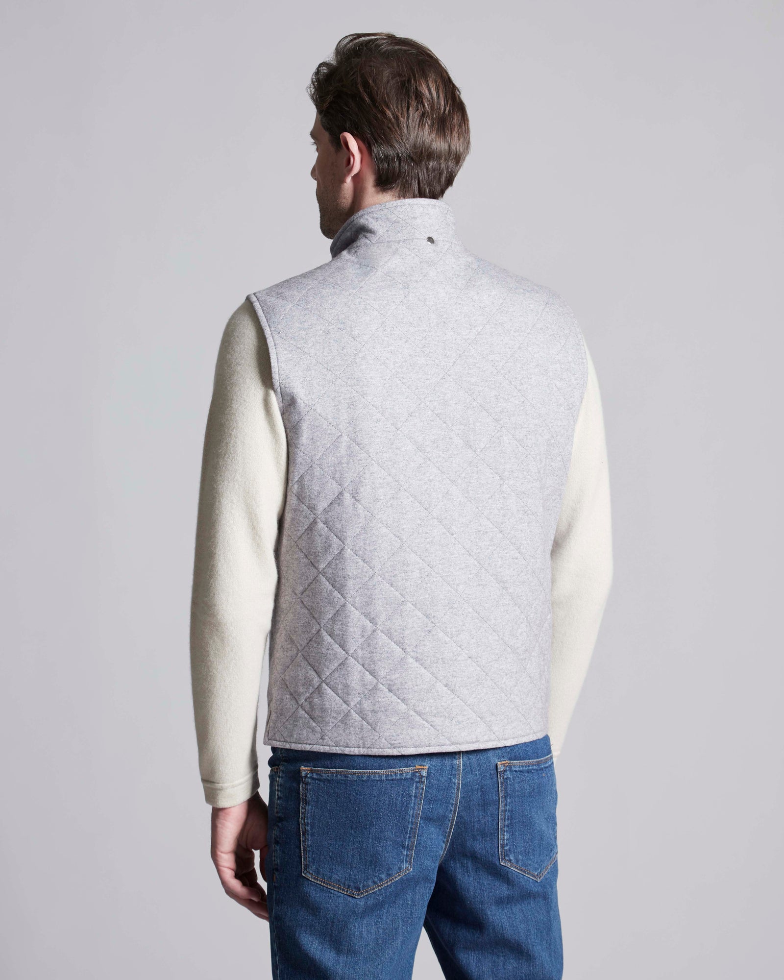 Grey/Ice White men's reversible quilted cashmere vest