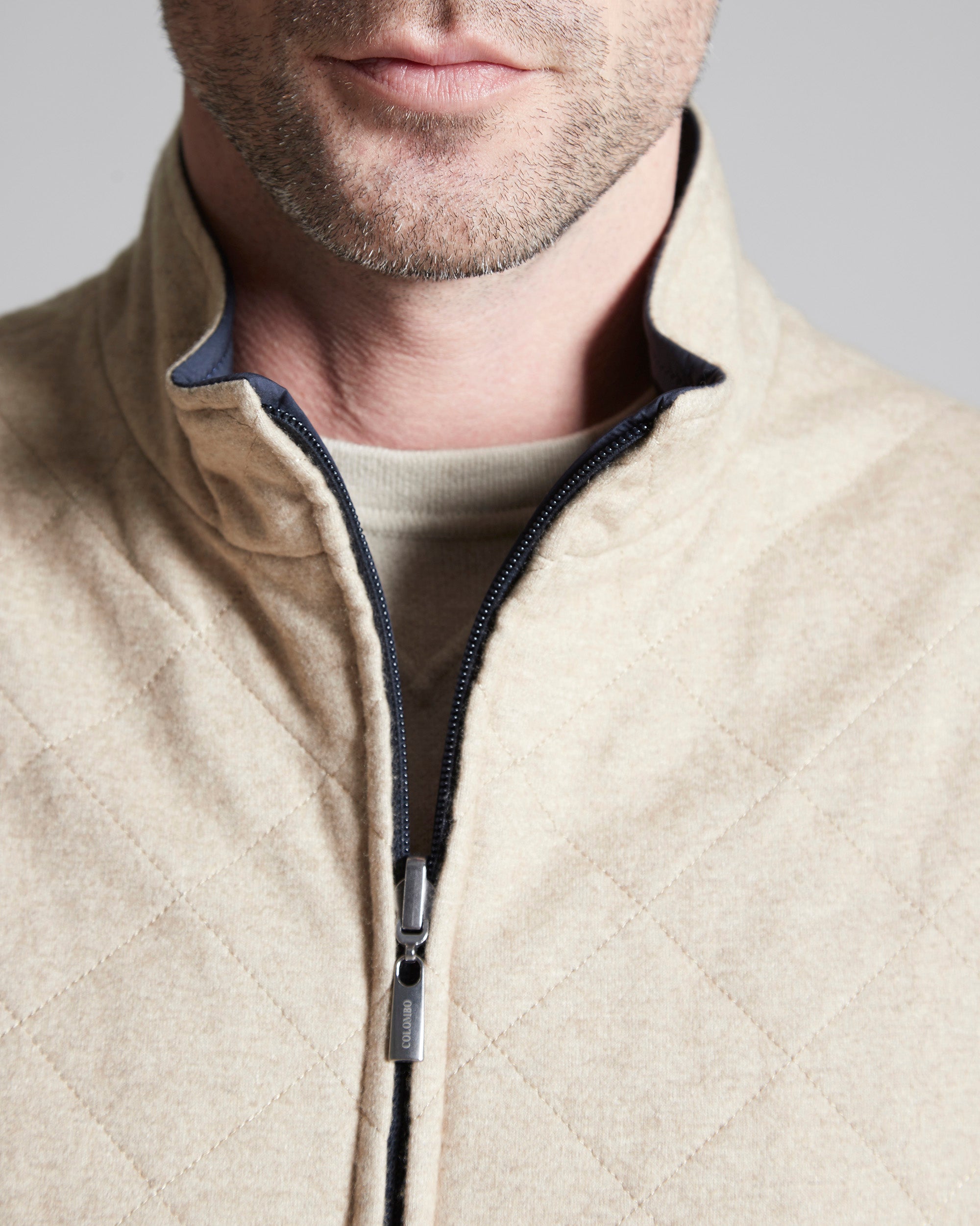 Beige/Blue men's reversible quilted cashmere vest
