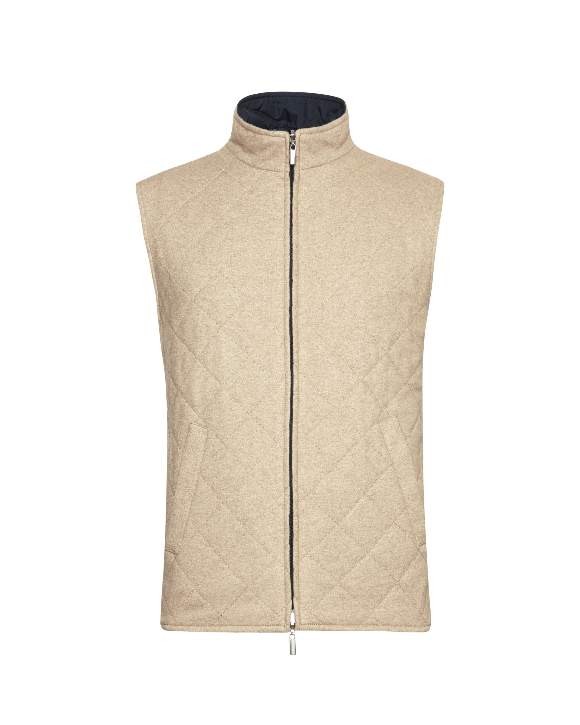 Beige/Blue men's reversible quilted cashmere vest