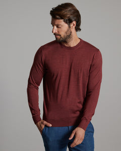 Bordeaux cashmere and silk men's round-neck sweater