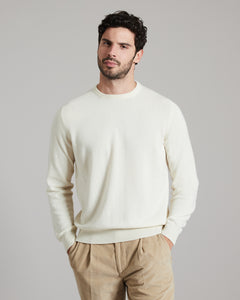 White kid cashmere round-neck sweater