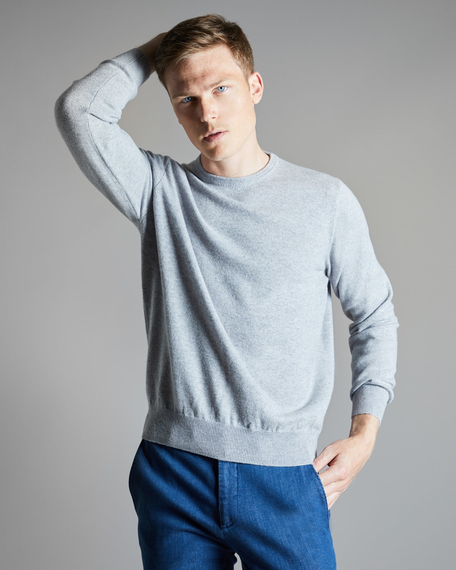 Grey kid cashmere round-neck sweater