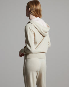 Beige Kid Cashmere hoodie with cashmere and silk profiles