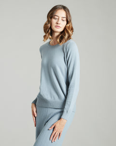 Light blue kid cashmere round-neck sweater