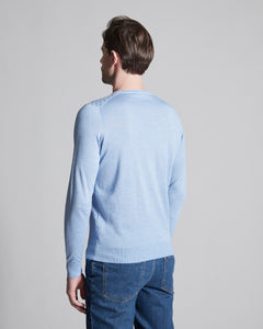 Light blue cashmere and silk men's round-neck sweater