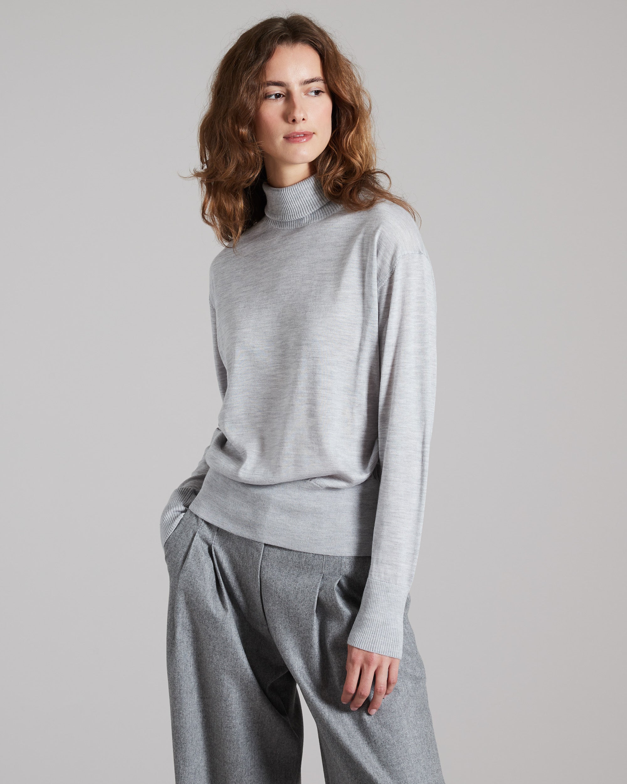 Grey cashmere and silk turtleneck sweater