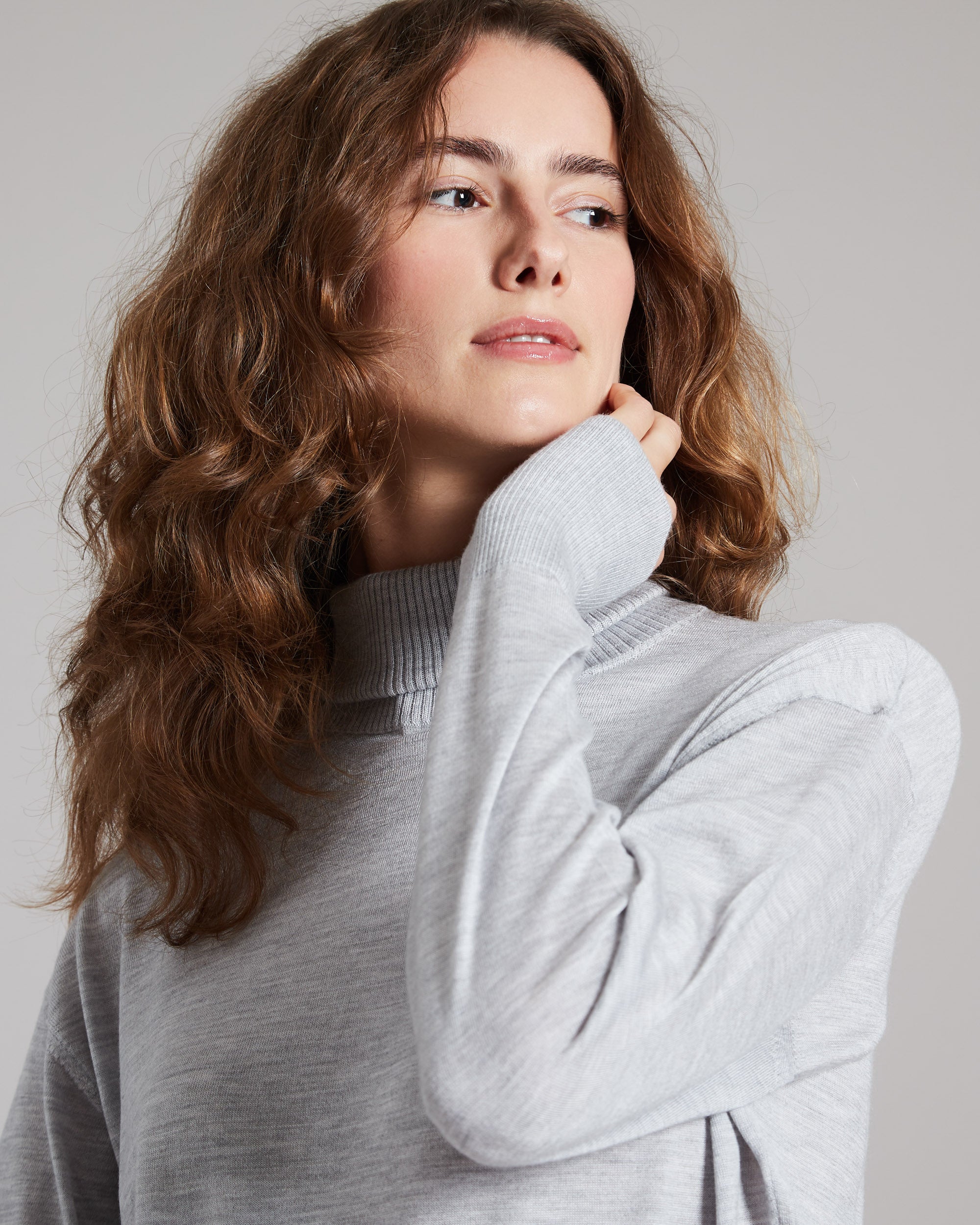 Grey cashmere and silk turtleneck sweater