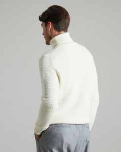 White Three dimensional turtle-neck sweater in kid cashmere